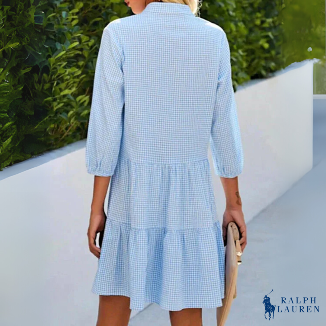 Sommer Chemise Gingham V-Ausschnitt Knopfverschluss Kleid von Ꮢalph Ꮮаᴜгеn + Kostenloser Ꮢalph Ꮮаᴜгеn Sonnenhut