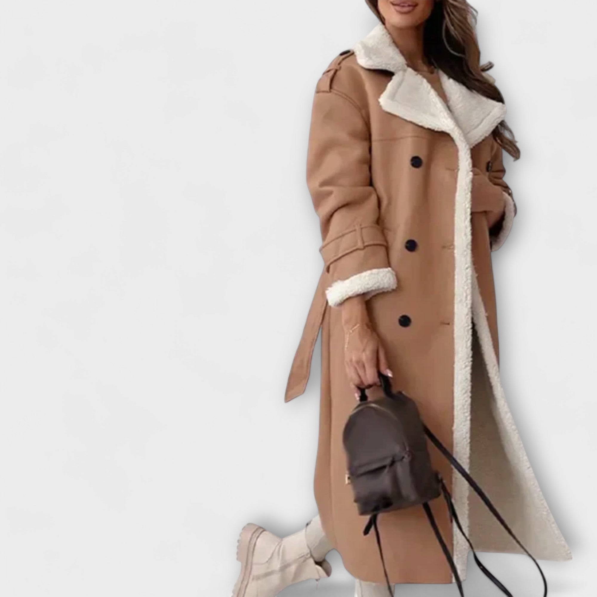 Maria – Lange klassische Jacke mit Fleece-Futter und Teddy-Kragen