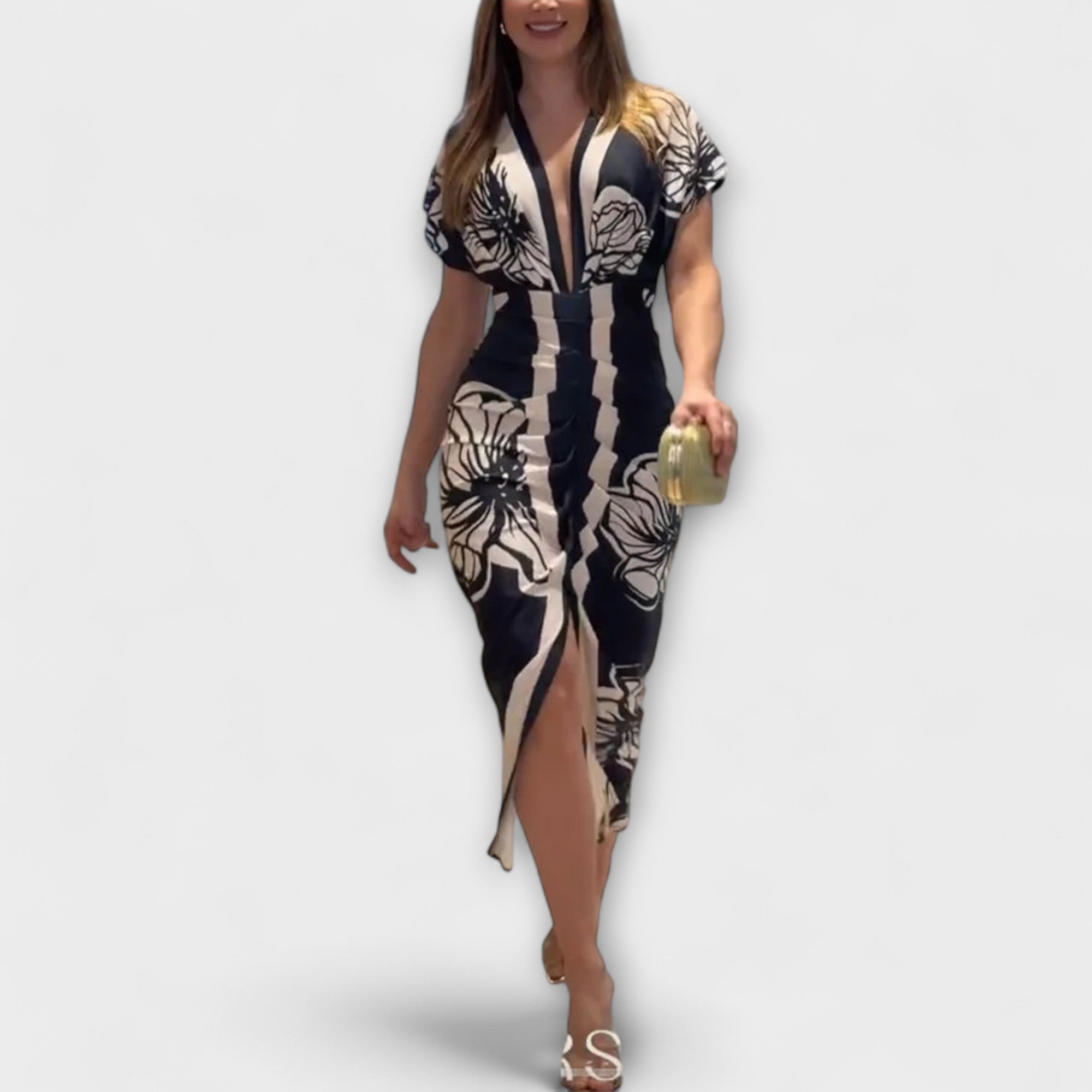 Cleo - Einzigartiges Dolman Midi Kleid mit brasilianischem Druck