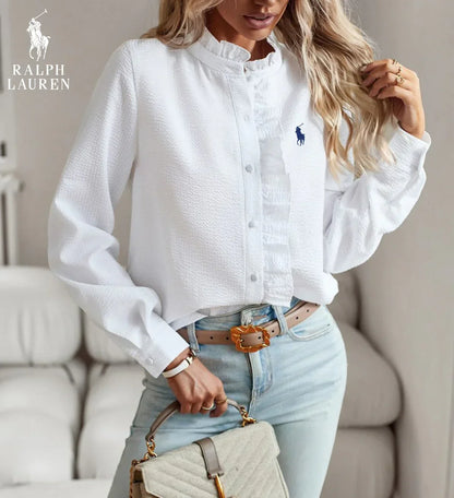 Ꮢalph Ꮮаᴜгеn Rüschenshirt mit Knopfleiste – Weicher, strukturierter Schnitt