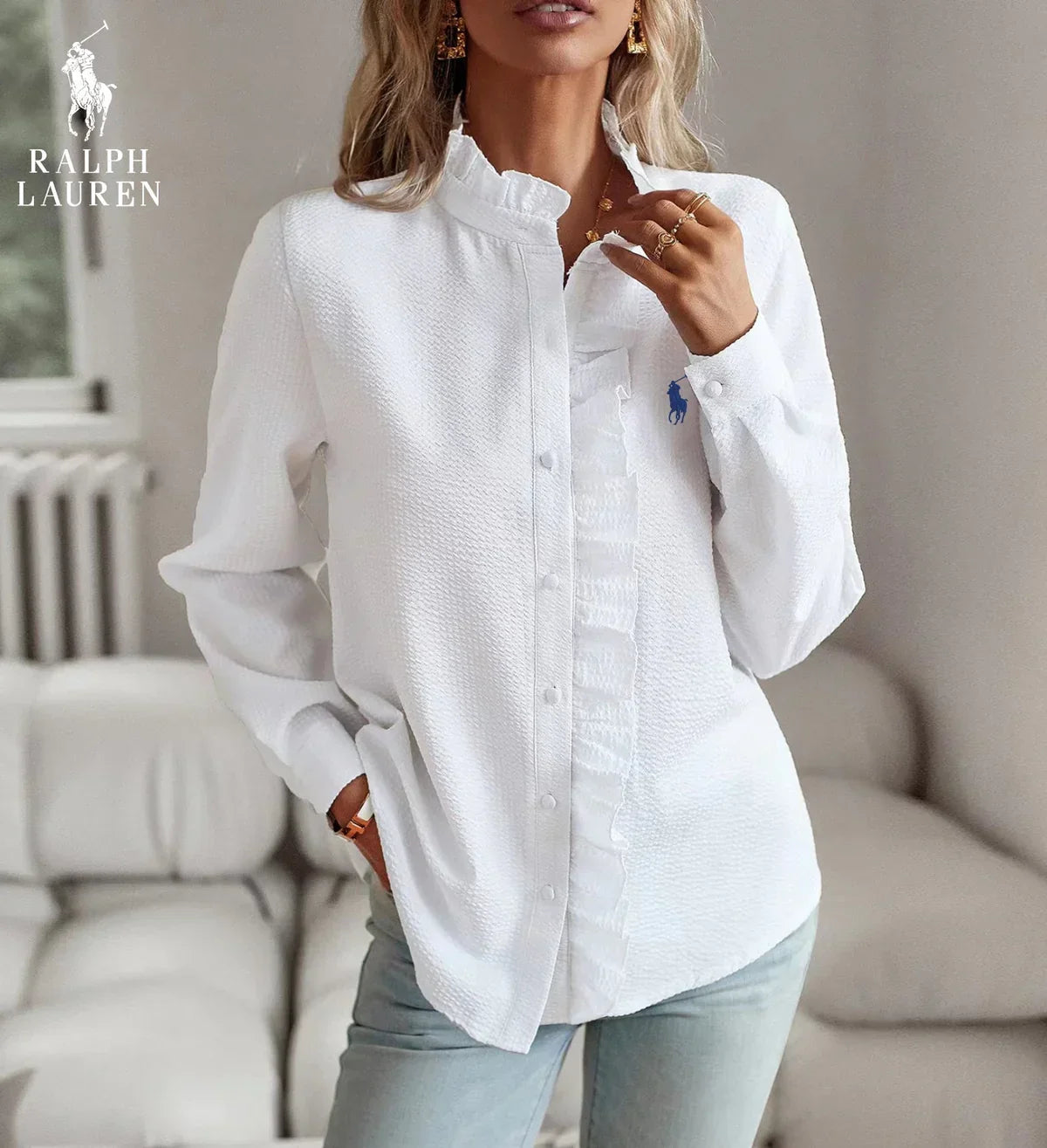 Ꮢalph Ꮮаᴜгеn Rüschenshirt mit Knopfleiste – Weicher, strukturierter Schnitt