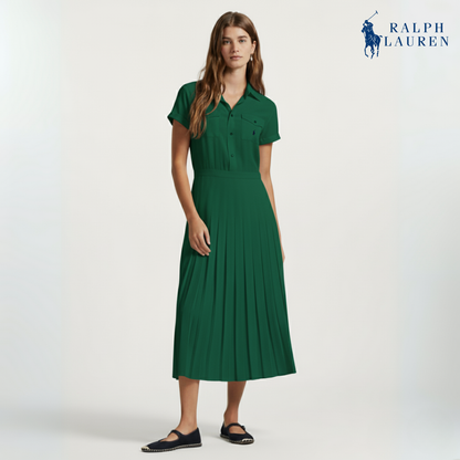 Hemd­kleid aus Seidencrêpe mit Falten