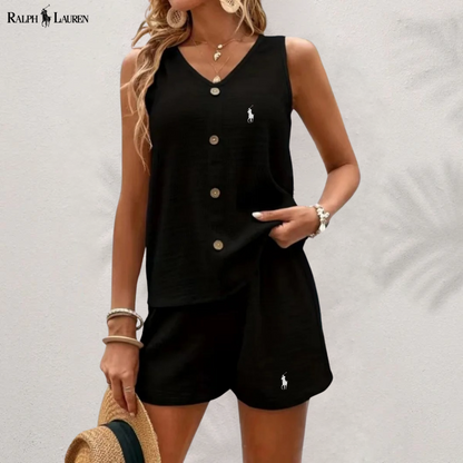 Ꮢalph Ꮮаᴜгеn Top mit Knöpfen & Shorts Set