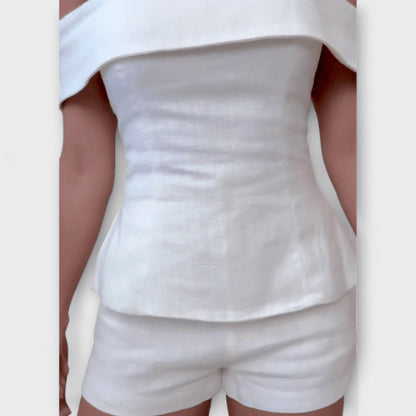 Olivia - Weißes Baumwoll-Leinen Zweiteiliges Set