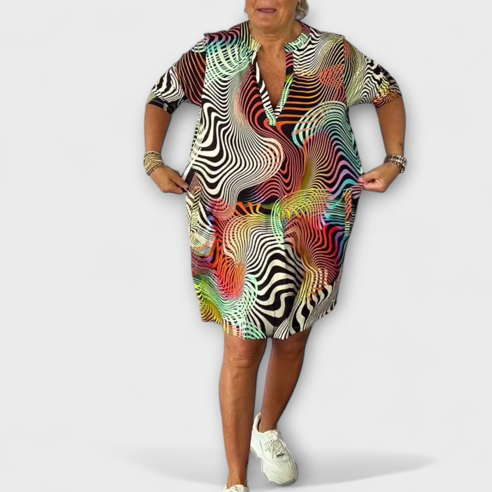 Liora - Farbiger V-Ausschnitt Kleid