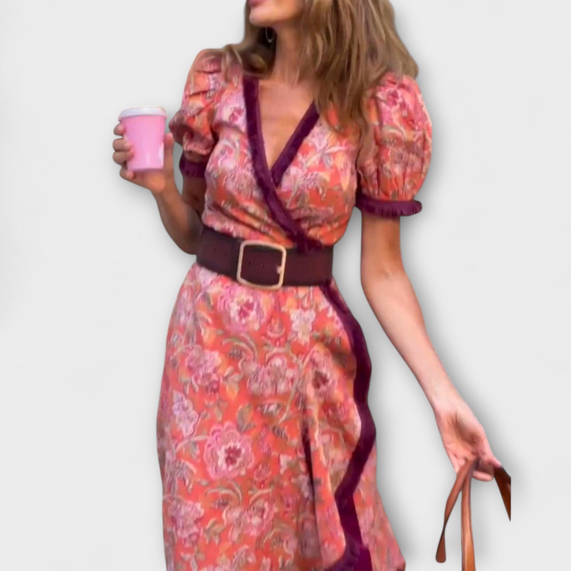 Elegantes Pink Maxi-Kleid mit kurzen Ärmeln