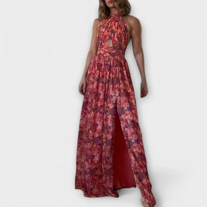 Nortrud - Maxikleid ohne Rücken mit floralem Muster