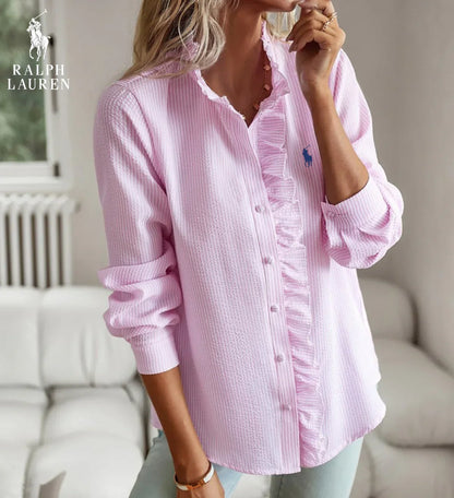 Ꮢalph Ꮮаᴜгеn Rüschenshirt mit Knopfleiste – Weicher, strukturierter Schnitt