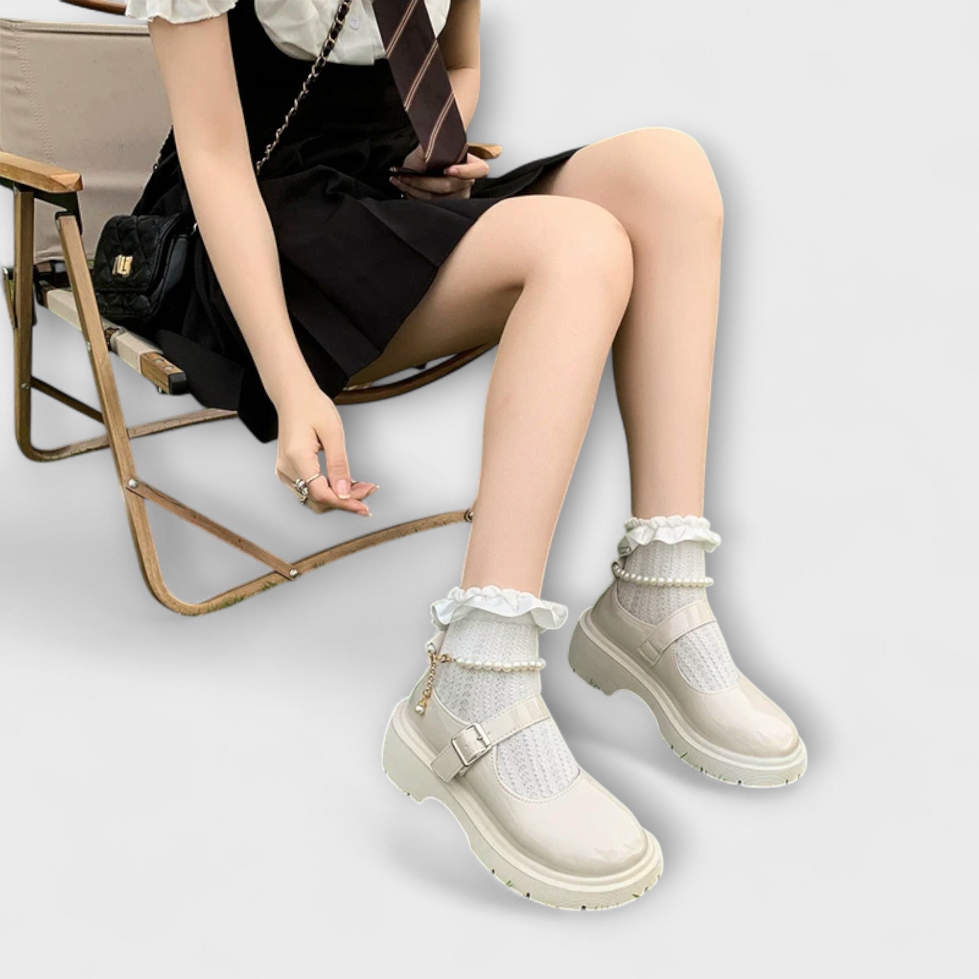 Perle - Luxus Perlen Mary Jane Leder Schuhe