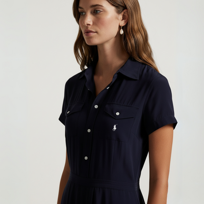 Hemd­kleid aus Seidencrêpe mit Falten