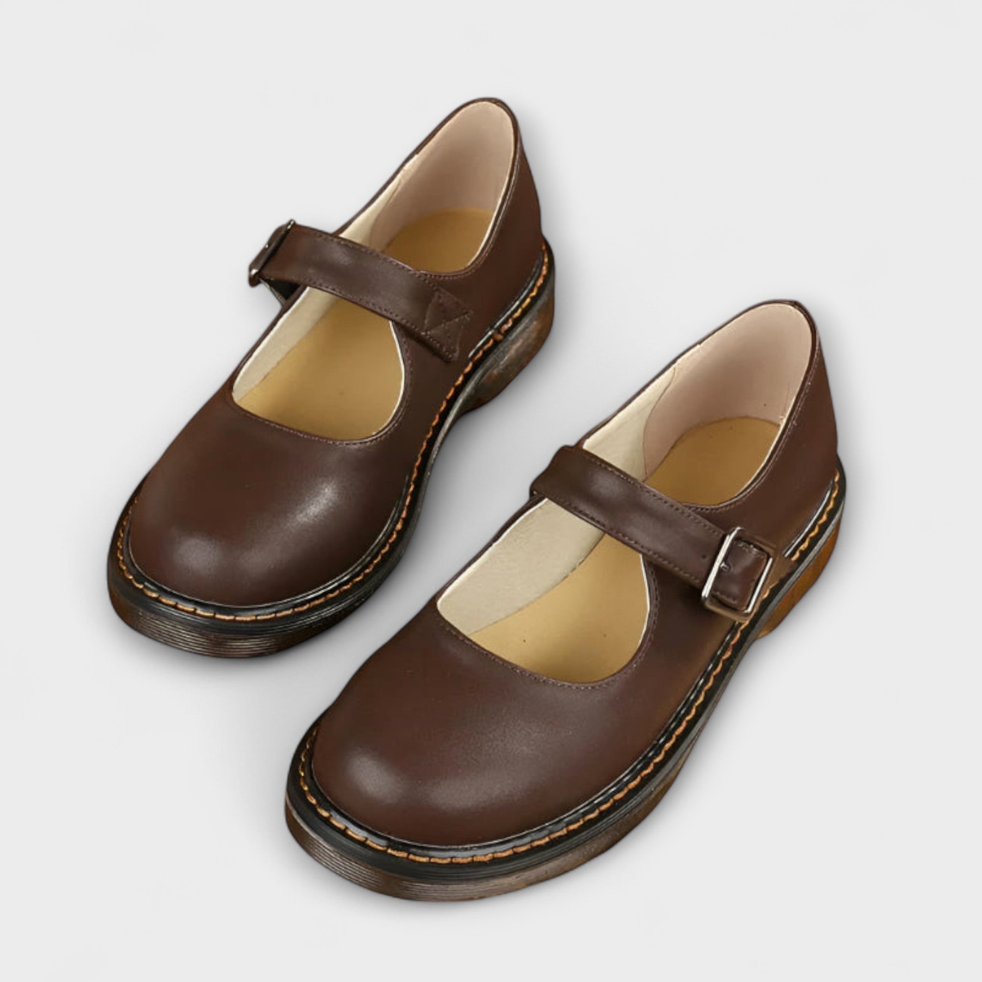 Damen Vintage Mary Jane Schuhe – Klassische Lederschuhe mit Riemen und Komfortsohle