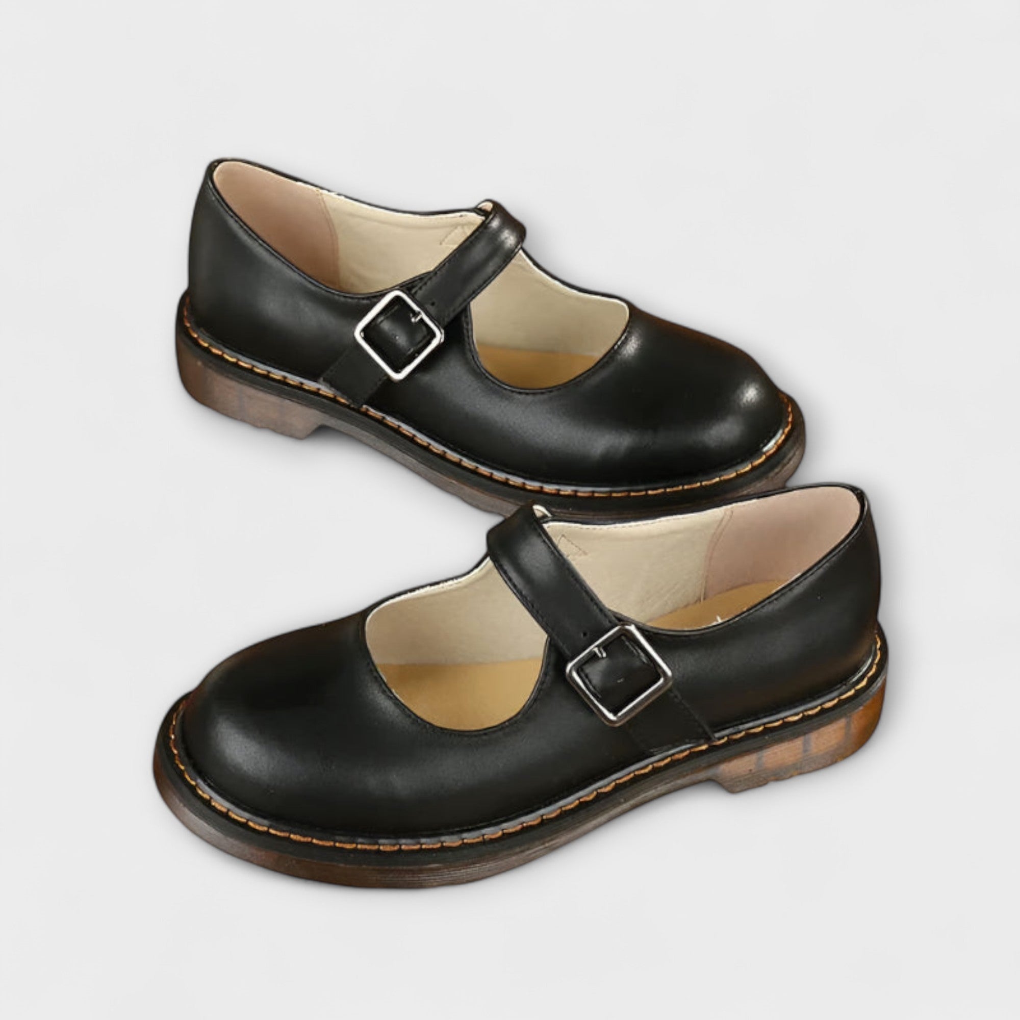 Damen Vintage Mary Jane Schuhe – Klassische Lederschuhe mit Riemen und Komfortsohle
