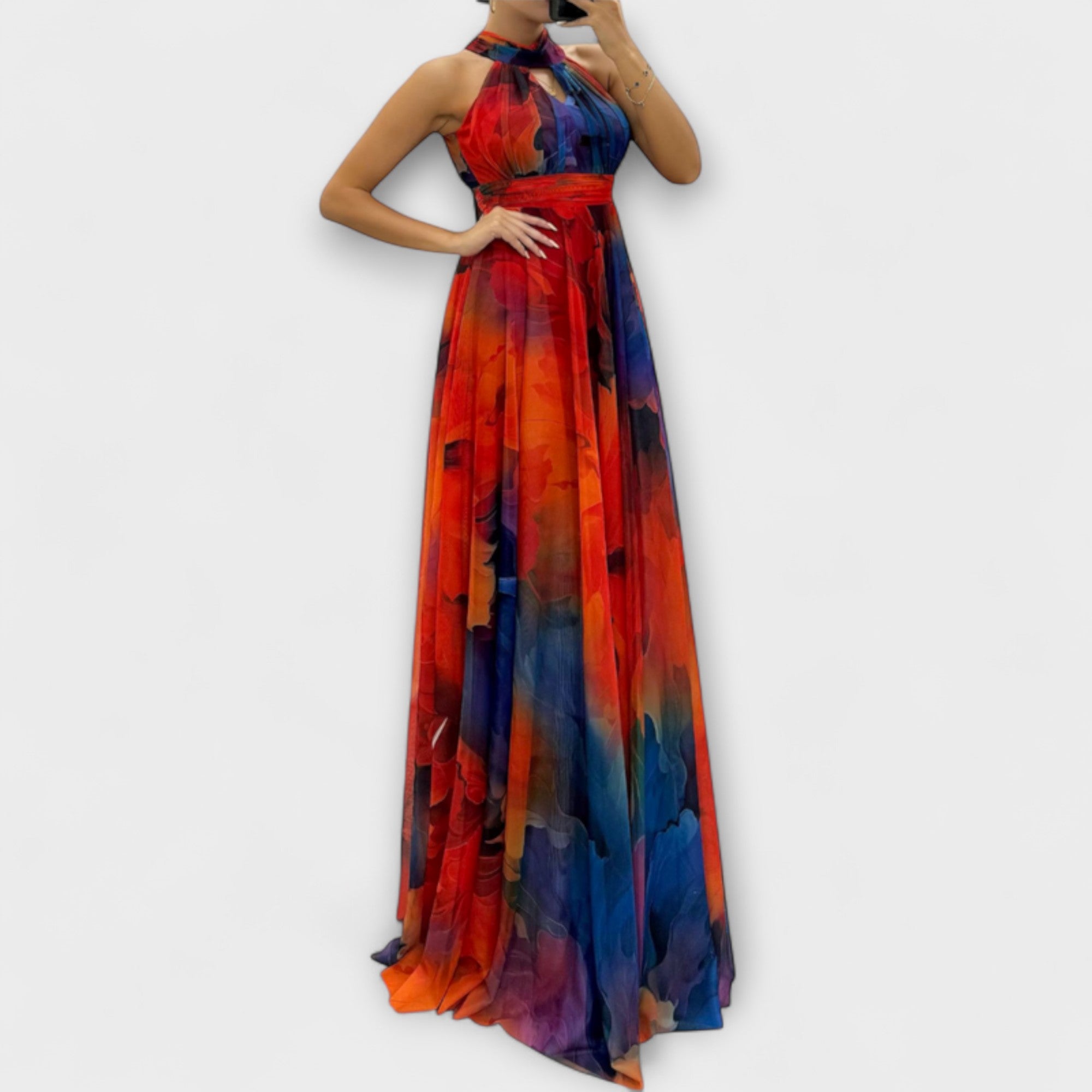 Isalie – Chiffon-Maxikleid mit floralem Muster